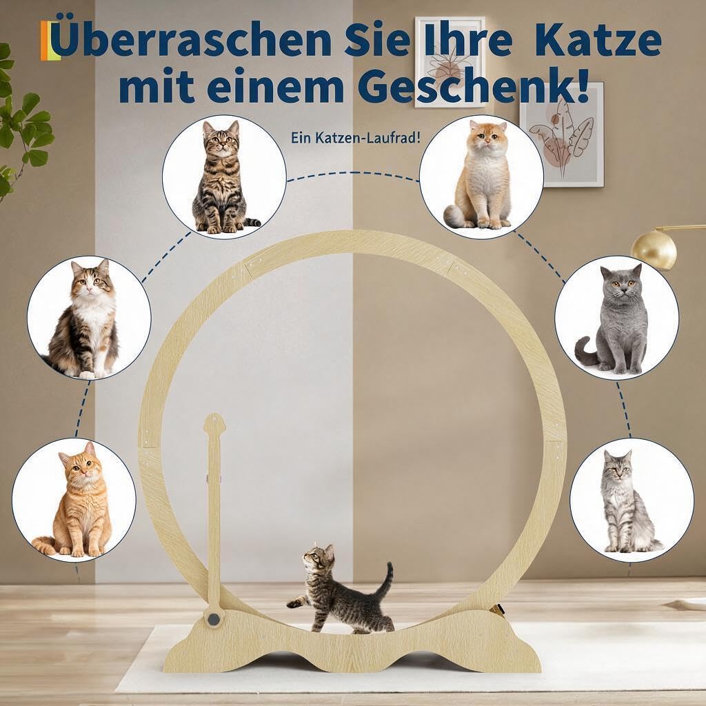GarveeHome Katzenlaufrad XXL, 115cm Laufrad Leise Katzen-Laufrad | Mit Kratzbrett Und Spielbälle, Katzenlaufrad-Laufband mit abnehmbarem Teppich zur Gewichtskontrolle und gegen Langeweile