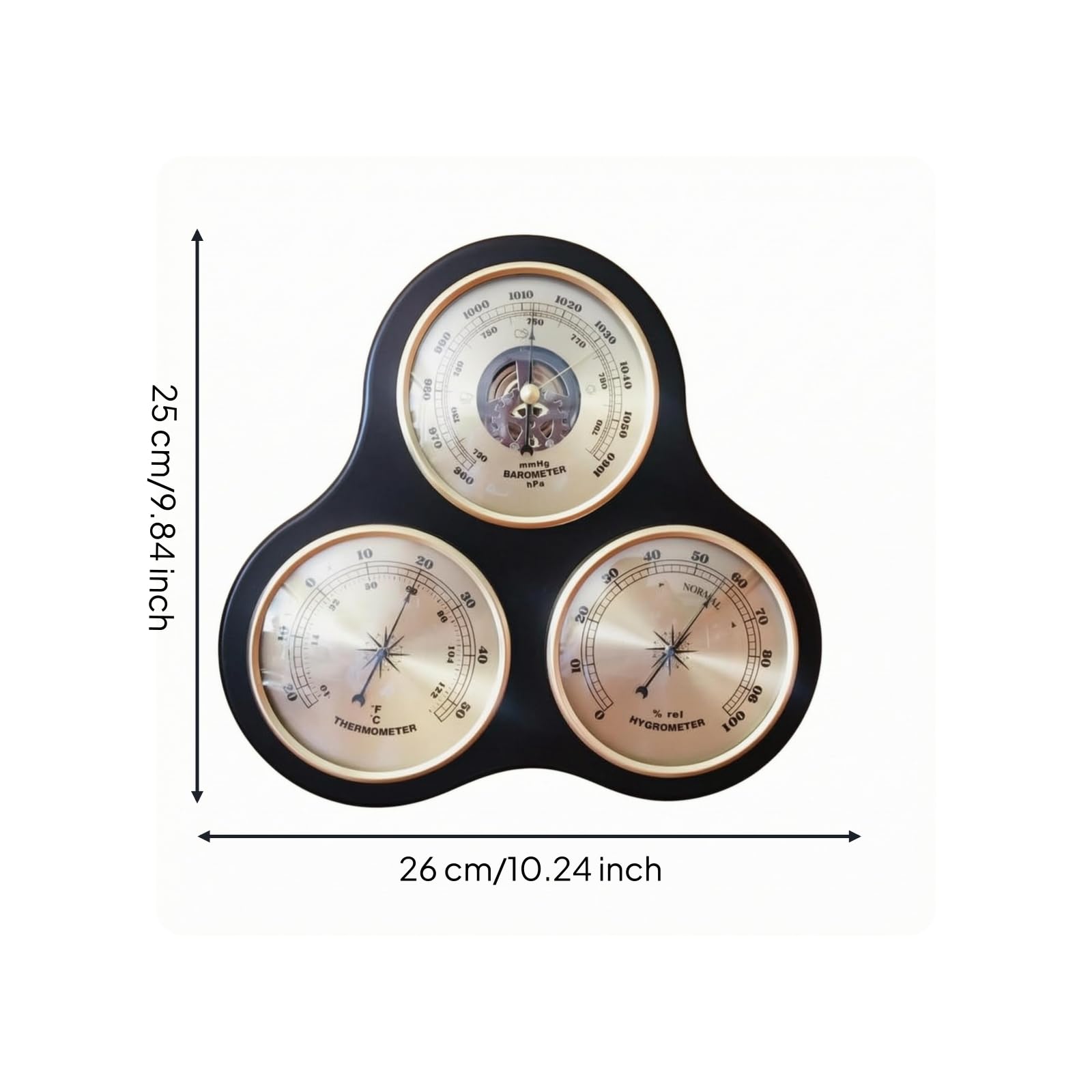 Stazione Meteo Analogica Barometro Termometro Igrometro Placca da Appendere in Legno con Tre Quadranti a Lancetta Visione Nitida Stile Classico, Stile Intagliato
