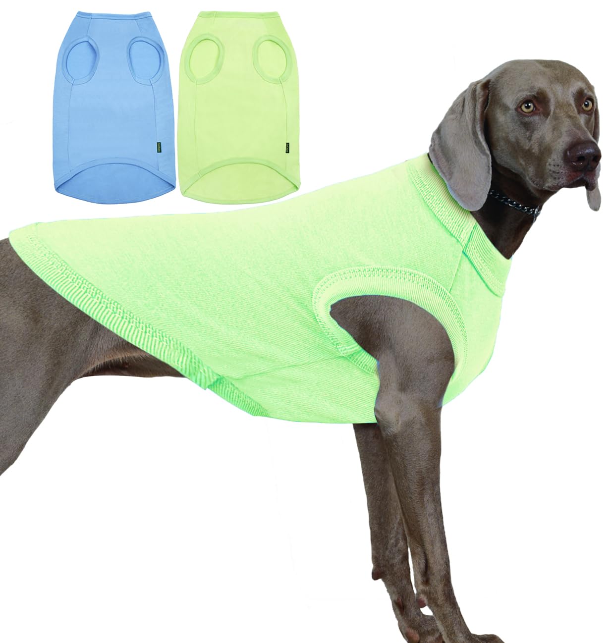 Sychien Dog Lightweight Shirt,Cool Solid Vest,Large Dog T-Shirts,Soft Pet Blank Summer Sun Shirts,Breathable Dogs Clothes,2 Pack,XL Blue Green