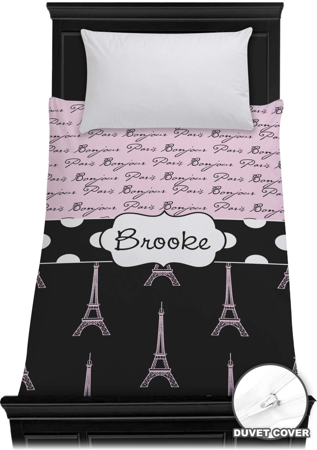 RNK Shops Personalized Paris Bonjour and Eiffel Tower Duvet Cover - Twin