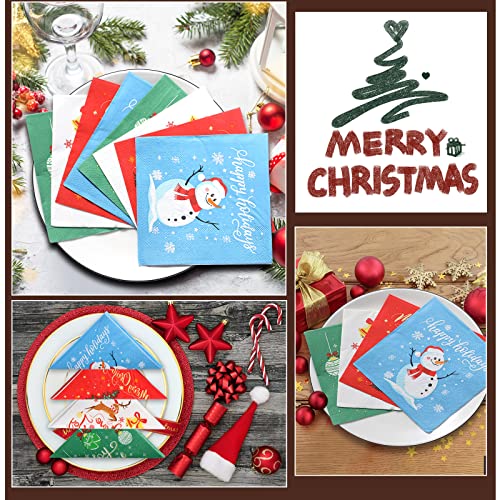 Faccito 100 Pcs Christmas Napkins Snowman Paper Napkins Merry Christmas Tree Snowflake Cocktail Napkins Xmas Elk Guest Paper Towel for Winter Holiday New Year Family Gathering Party Supplies – Image 5