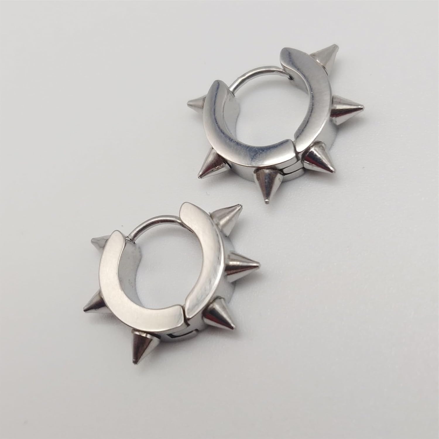 Mens Womens Punk Silver/Black Stainless Steel Huggie Hoop Earrings Goth Spike Rivet Earrings Rock Hiphop Jewelry - Image 3