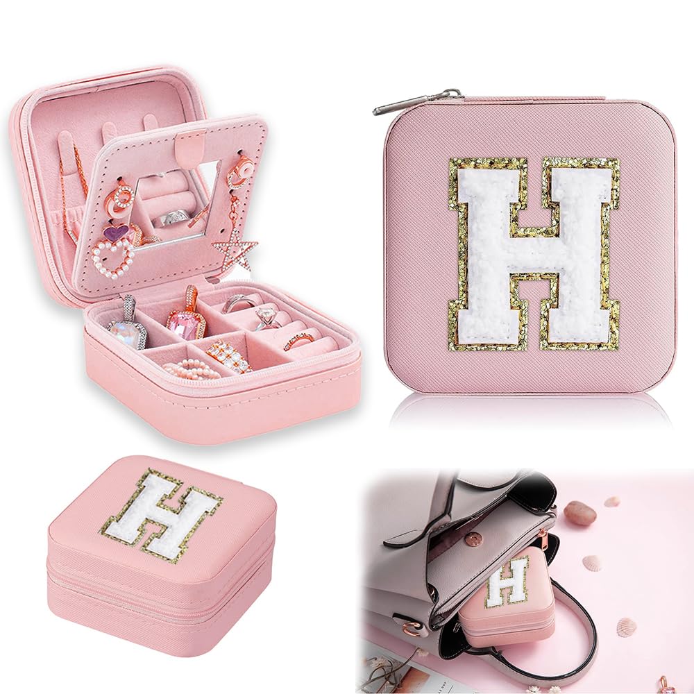 Travel Jewelry Case, Small Pink Travel Jewelry Case Organizer, Mini Jewelry Travel Case for Girls Jewelry Box, Teen Girl Gifts, Trendy Stuff, Jewelry Storage Boxes (H)
