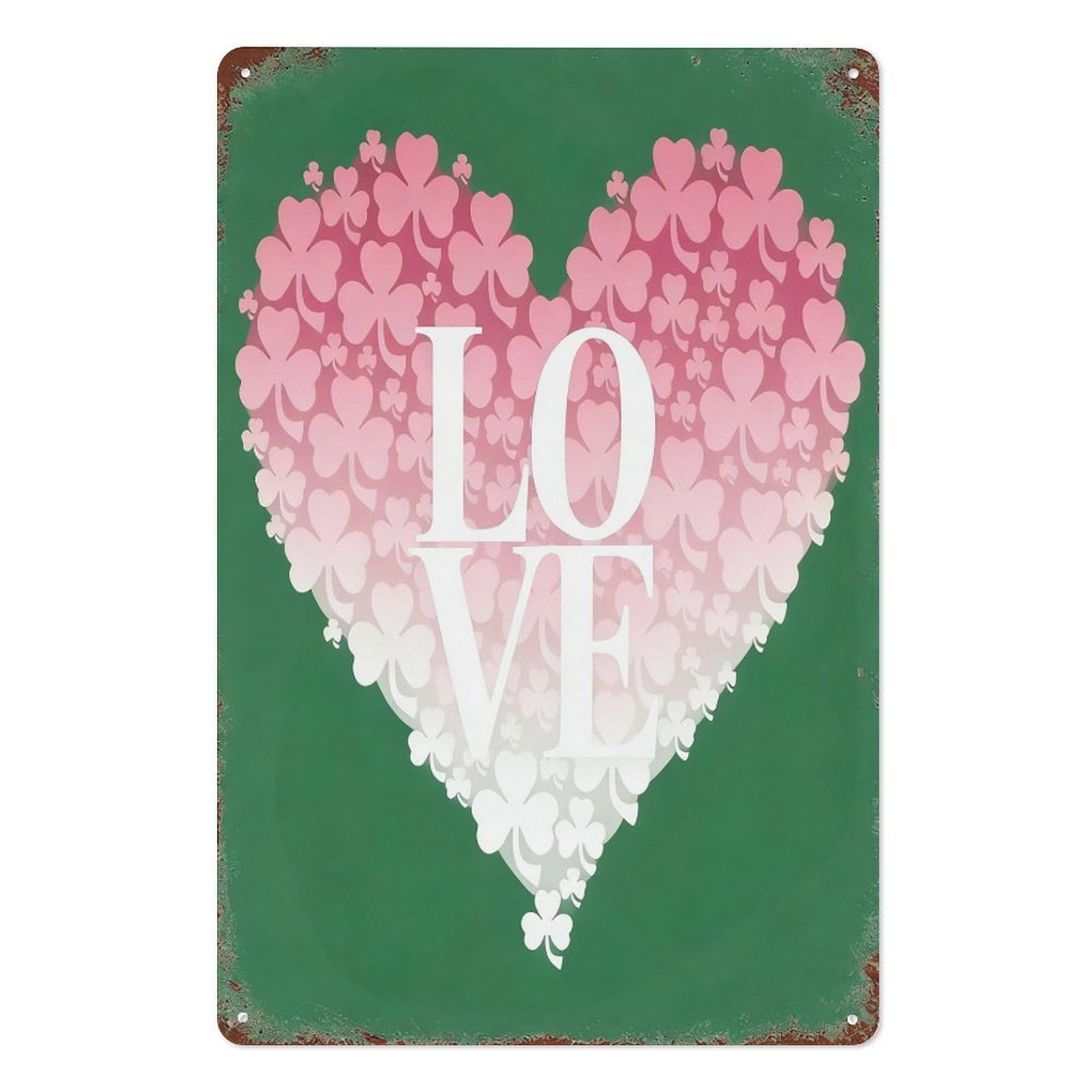 peiyeety Love Heart Clover Design Metal Tin Sign – 8x12 Inch Vintage Wall Decor for Home Celebration, Holiday Style Wall Art Plaque Gift