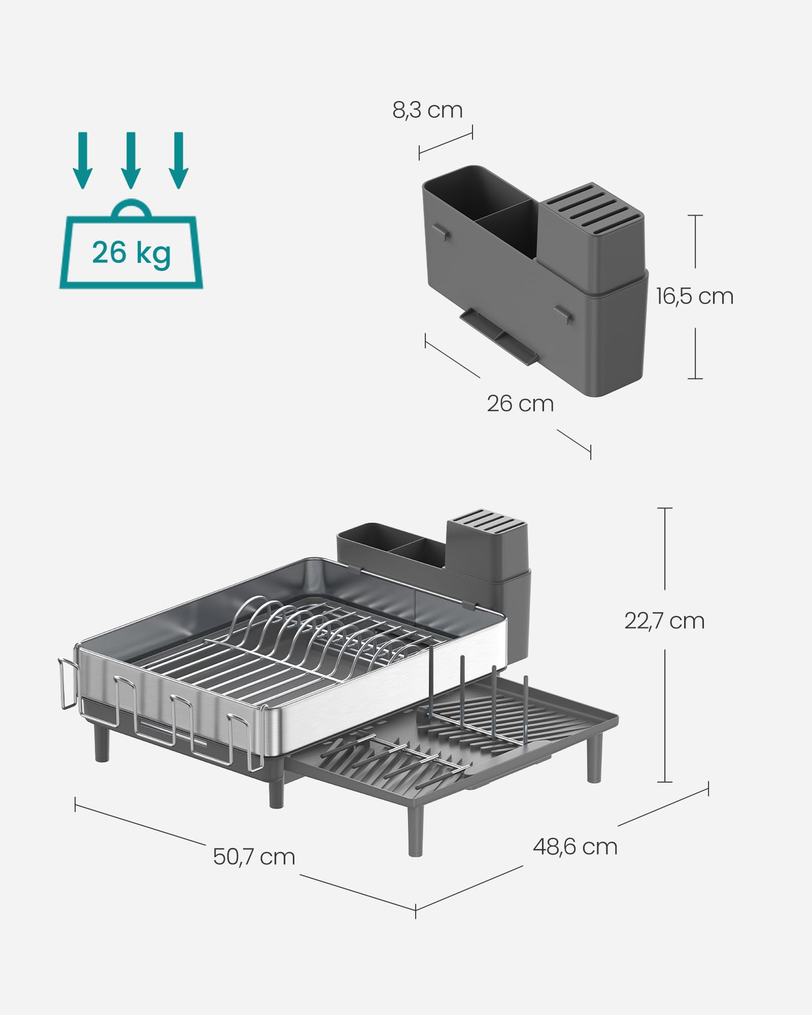 Songmics Afdruiprek, Afdruiprek, 360° Draaibaar En U Lekbak Bestekhouder Keuken 31 X 42 X 18 5 Cm Inktzwart Kcs550b01 1104391860