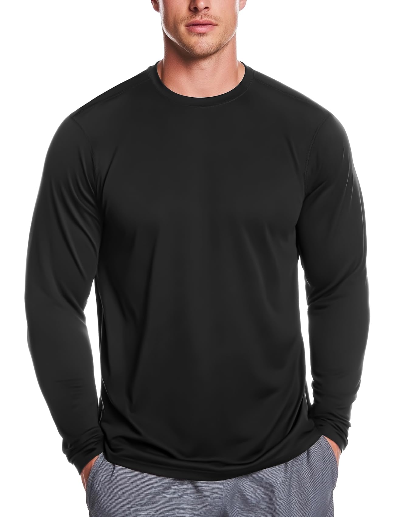 Zengjo Moisture Wicking Athletic Shirts for Men Long Sleeve Workout Running Gym Performance Tee UV/Sun Protection