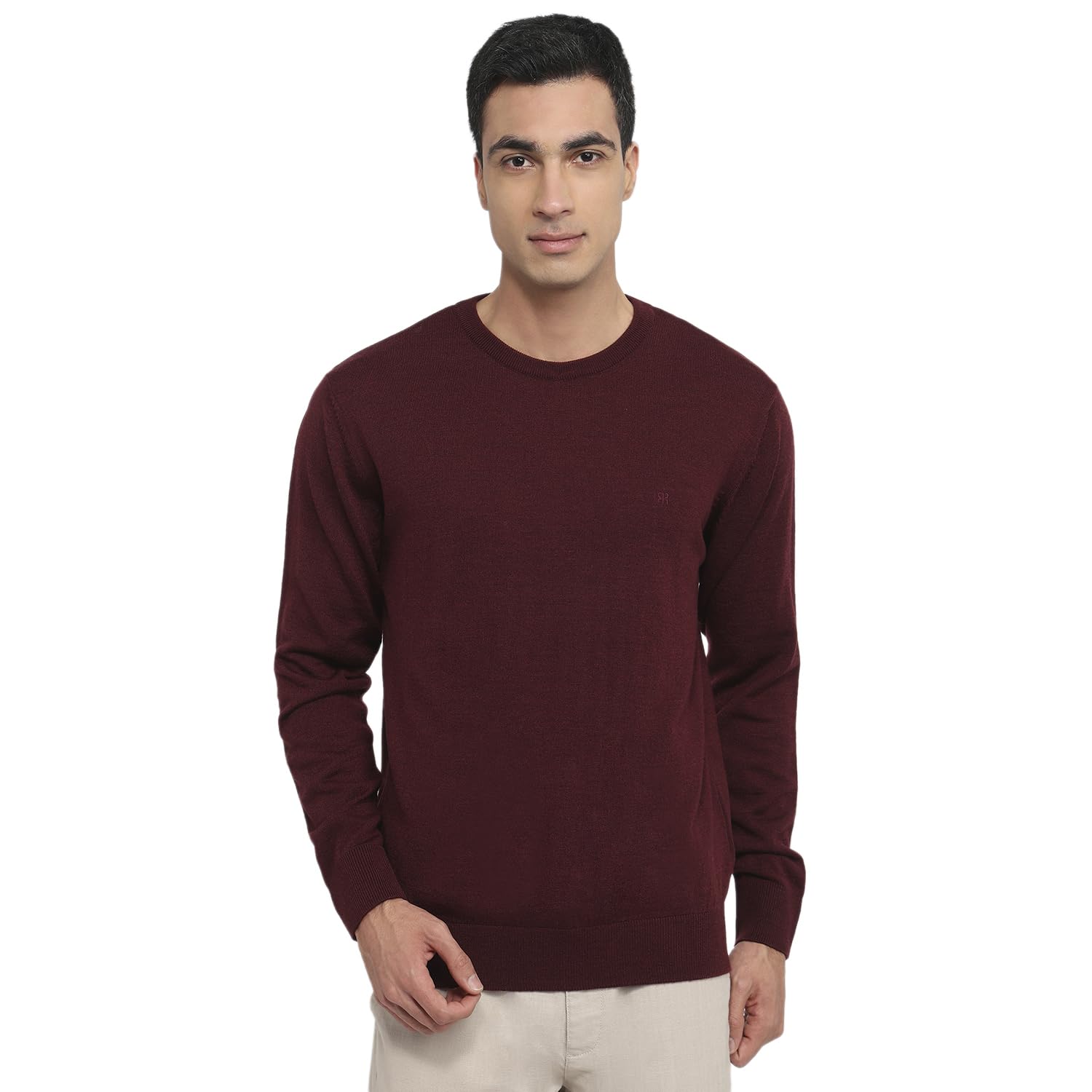 men regular fit solid pattern acrylic wool blend round neck full sleeve casual sweater