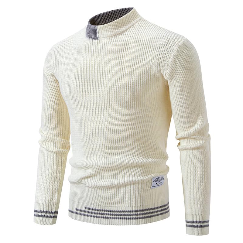 Men's Stand up Collar Color Blocked Pullover Sweater, Casual Loose Oversized Knit Sweater4