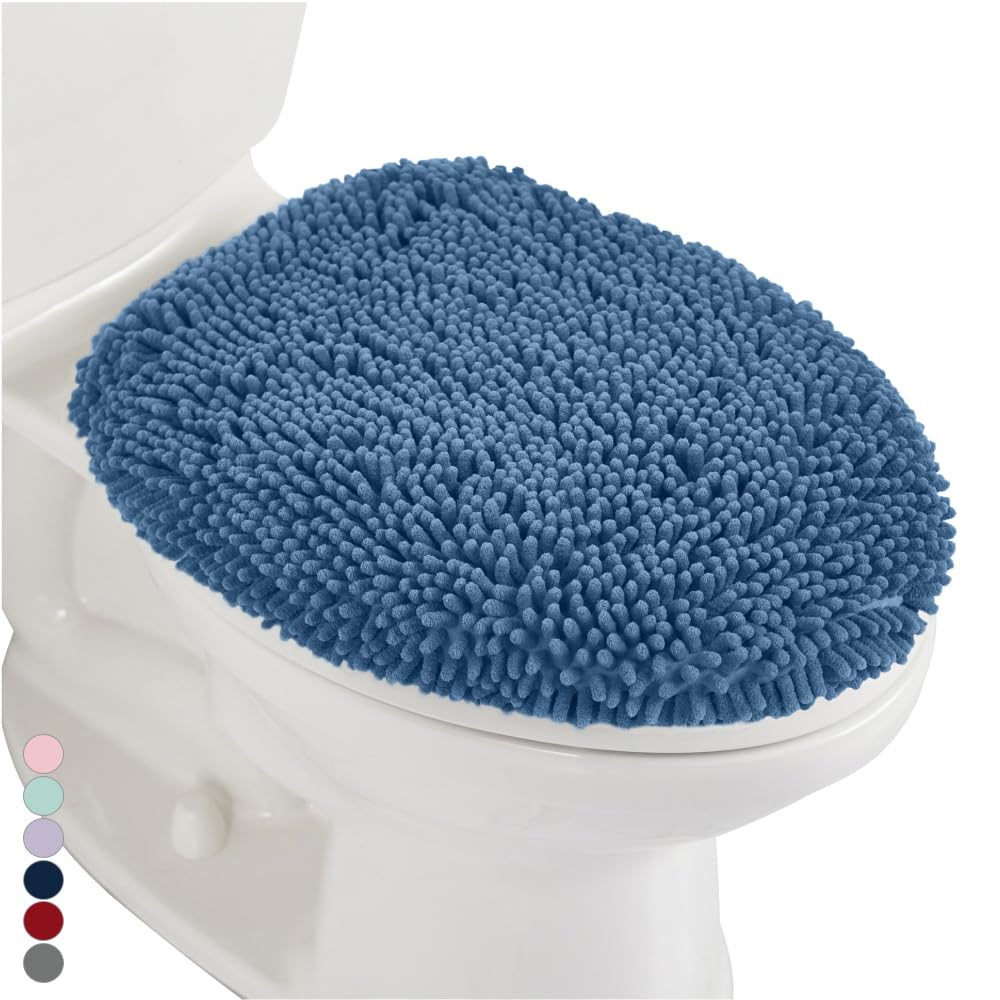Gorilla Grip Soft Chenille Bathroom Toilet Lid Cover, Machine Washable Seat Covers, 17.5x15, Stays in Place Rubber Backing, Fits Most Round, Elongated and Oblong Lids, Accessories Decor, Blue