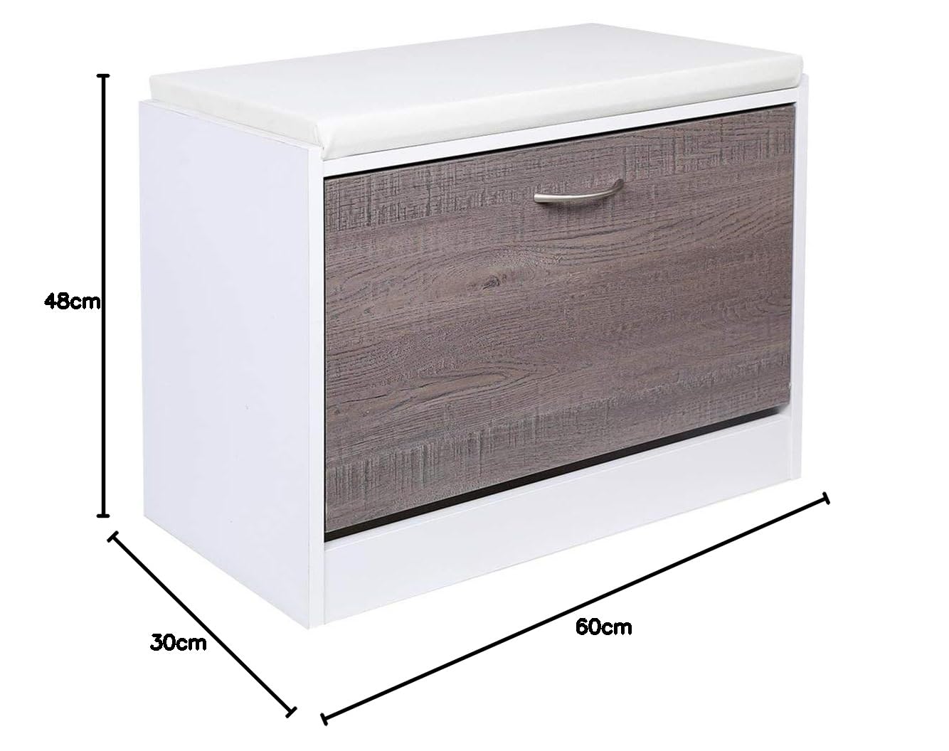 Bakaji Banco Zapatero de Madera con Puerta abatible Triple Profundidad y Asiento de Piel ecológica, tamaño 60 x 30 x 48 cm (Gris Roble)