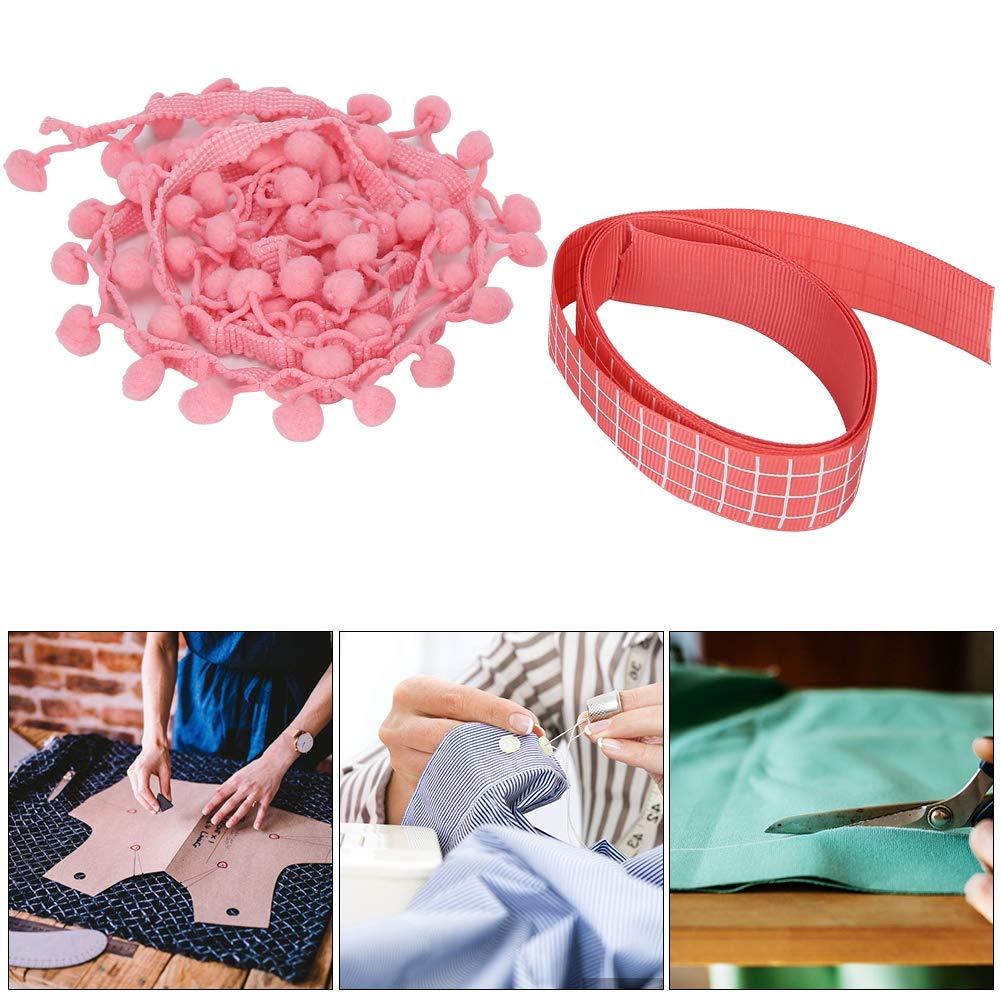 Szycie koronkowych wykończeń, 2 szt. Wstążka z frędzlami w kształcie kulki Pom Tapicerka do szycia, wianek kuli Szycie frędzli Koronka(Pink)