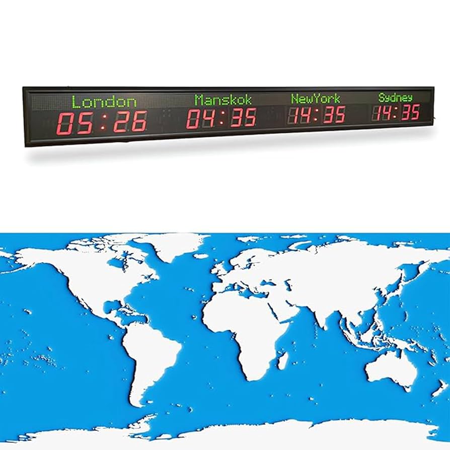 Amazon.co.jp: 大型デジタルLED世界時計、4つのタイムゾーン
