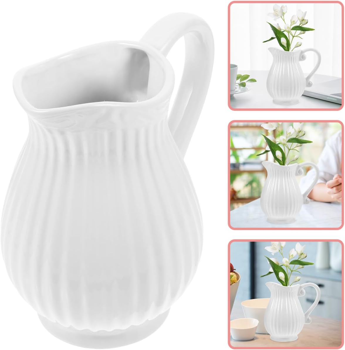 PRETYZOOM Ceramic Pitcher Vase for Arrangement Holder Retro Decor for Home Office Creative Decorative Display Vase with Handle for Dining Table