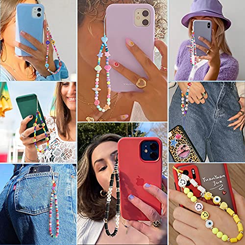 3PCS Beaded Phone Charm Strap, TOOVREN Smiley Face Evil Eye Bead Handmade Phone Chain Cell Phone Lanyard Wrist Strap Cute Anti-Lost Phone String Bracelet Keychain Decoration Y2K Aesthetic Accessory - Thumbnail 6