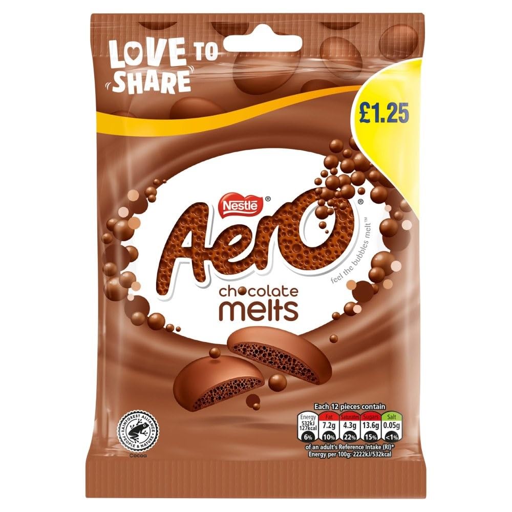 Melts Milk Chocolate Sharing Bag 80g by Aero – 2.82 oz, Pack of 12