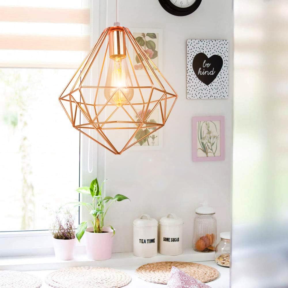 iDEGU 3 Luci Lampadario a Sospensione Vintage Industriale Lampada da Soffitto Paralume a Forma di Gabbia in Metallo E27 Lampada a Sospensione per Cucina Sala da Pranzo Soggiorno (Palo