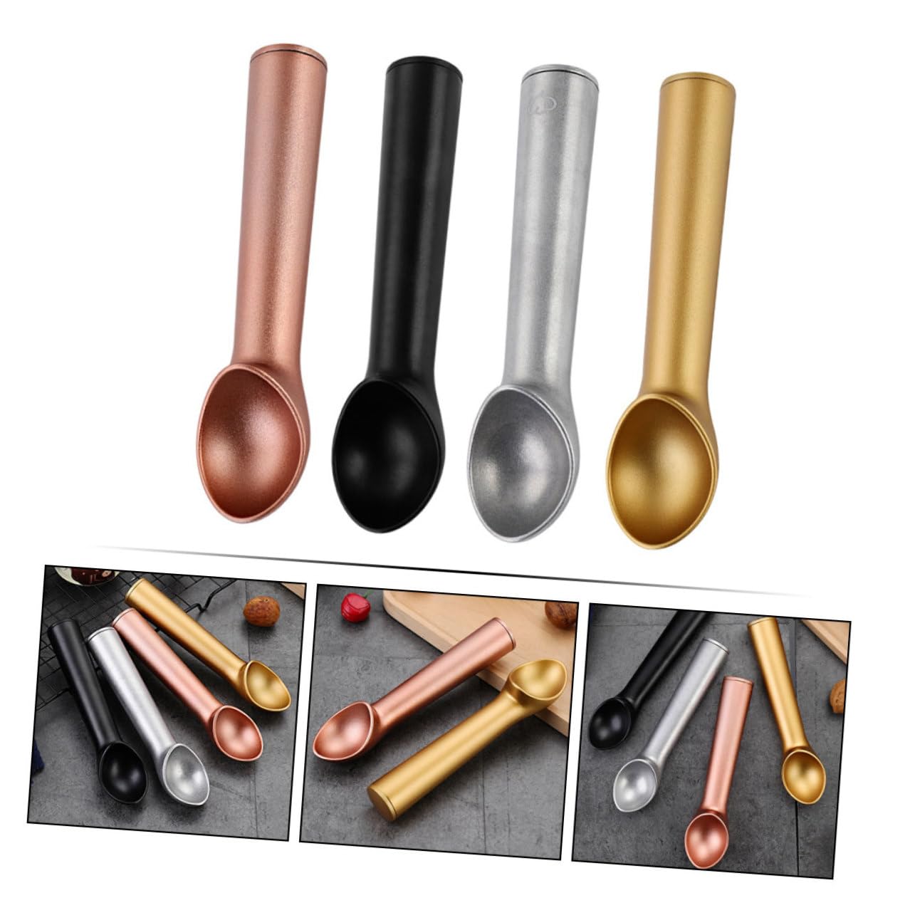 4 Pièces Cuillère à Glace Aluminium Cuillère à Crème Glacée pour Fruits et Desserts