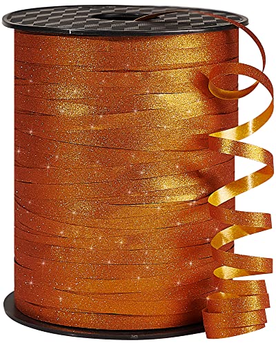 Image of PartyWoo Burnt Orange Curling Ribbon - 500 Yard Glitter Ribbon for Balloons, Crafts, Weddings & Floristry (1 Roll)