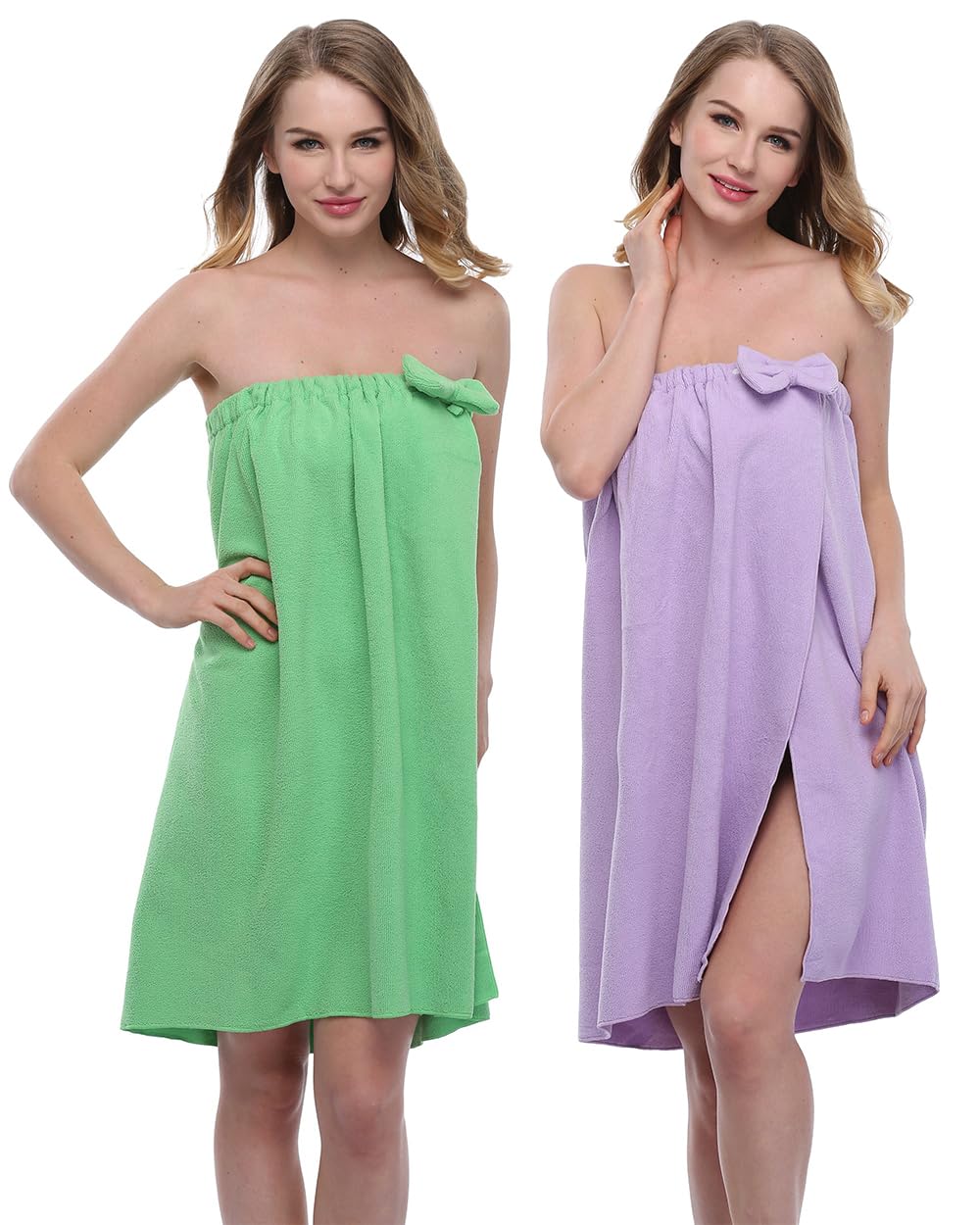 Taylor Eddie 2 Pcs Bath Towel Robe for Women Spa Bath Robe Lightweight Absorbent Cover up Snap Closure