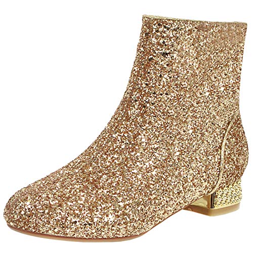MAVMAX Sequin Low Heeled Ankle Boots Women Sparkly Glitter Block Heel Booties