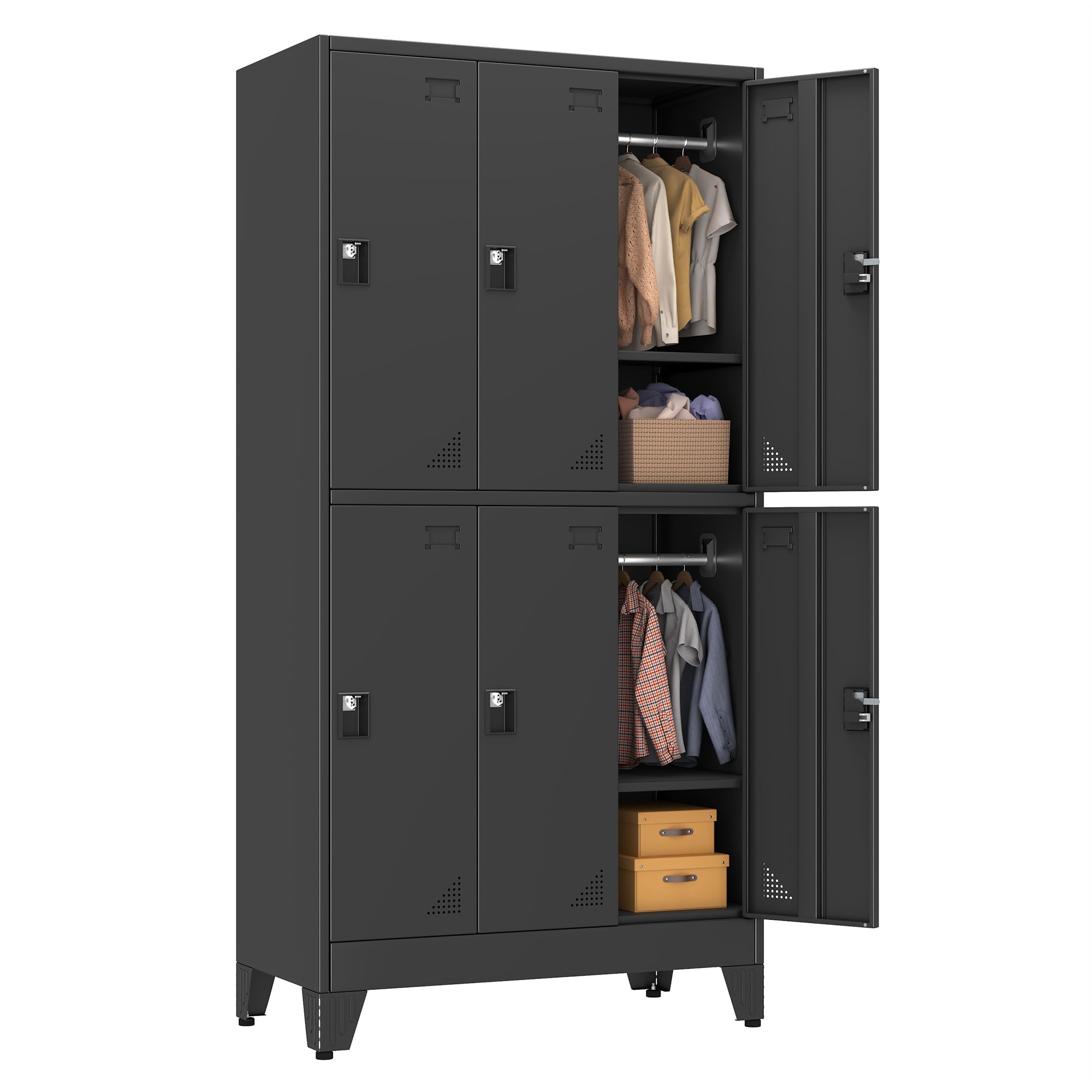 pozdeg Metal Lockers for Employees, 6 Doors Metal Storage Locker, Black