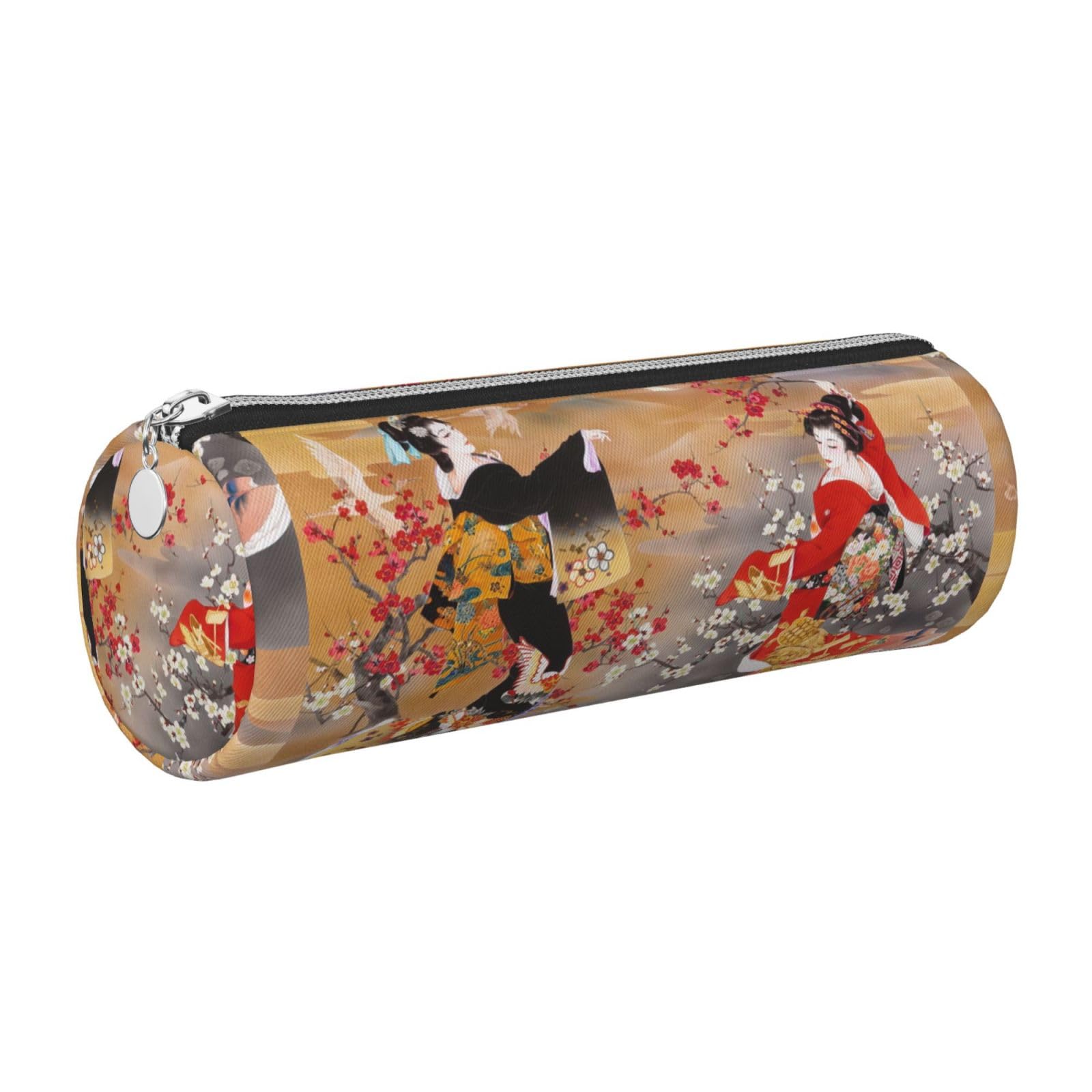 WQUVMDS Japanese Woman Print Leather Pencil Case Triangular Zipper Pen Bag Cosmetic Case Pouch Stationery Bag