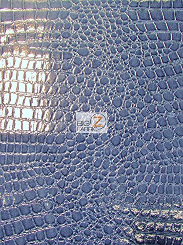 Big Z Fabric Vinyl Faux Fake Leather Pleather Embossed Shiny Alligator Fabric by The Yard DIY Upholstery Accessories (Navy Blue)