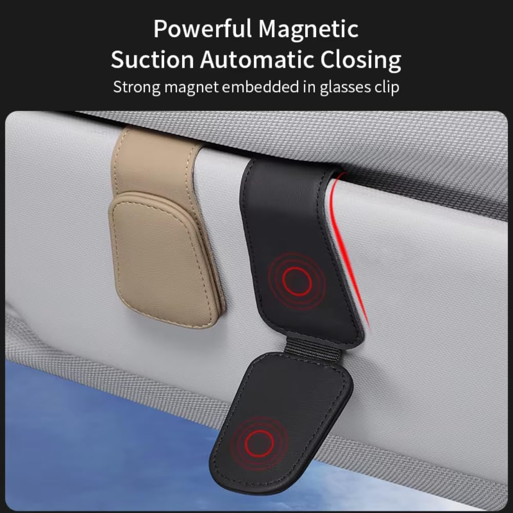2 PCS Leder Sonnenbrillen Halterung Für Citroen C4 Cactus 2014-2020, Brillenhalter für Auto Sonnenblende für Auto Visier Zubehör,A Black