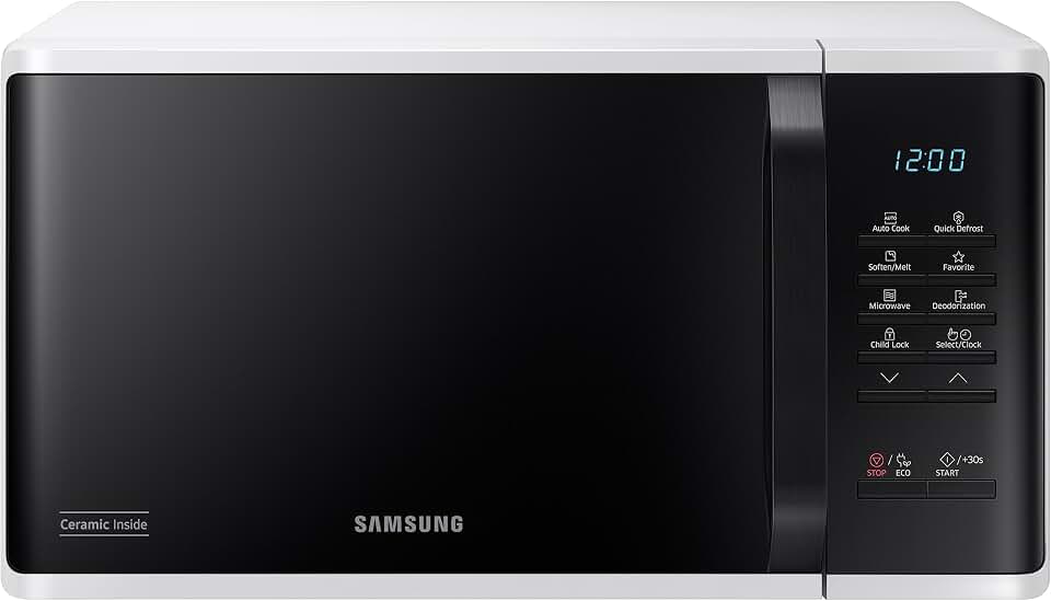 Samsung Microondas Ceramica Enamel 23L 800W Blanco y Negro MS23K3513AW/EC