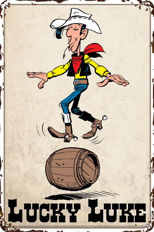 LUCKY LUKE Blechschild Comic Serie Fans – Western, Cowboy, Wild West Deko Schild, humorvolle Abenteuer 14 x 20 cm