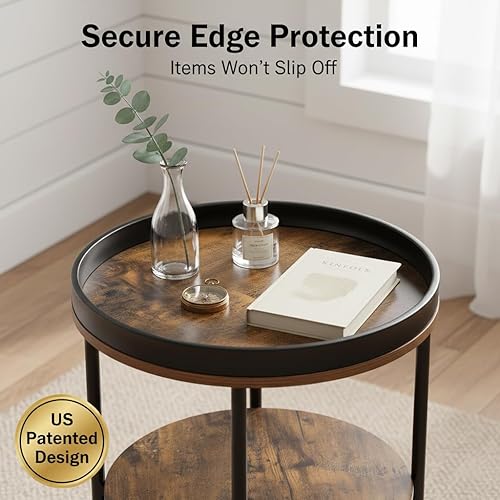 Miniatura 5 de Dulcii - Mesa auxiliar redonda con 3 estantes de almacenamiento para sala de estar, dormitorio, mesita de noche con estructura de acero para Marrón