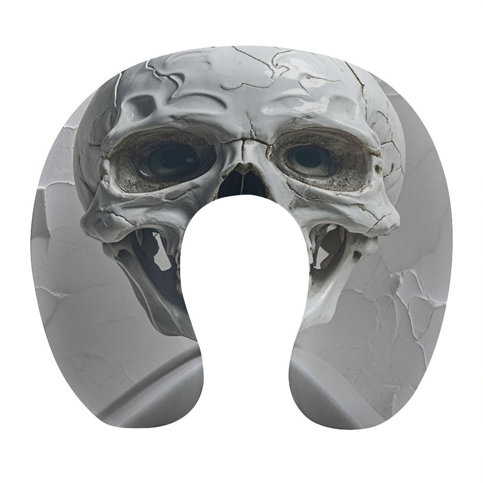 FekiLoot White and Gray Skull Graphics Travel Pillow Comfortable U Shape Memory Foam Pillows Neck and Head Support Portable Travel Neck Pillow Suitable for Planes Trains Self-Driving Cars