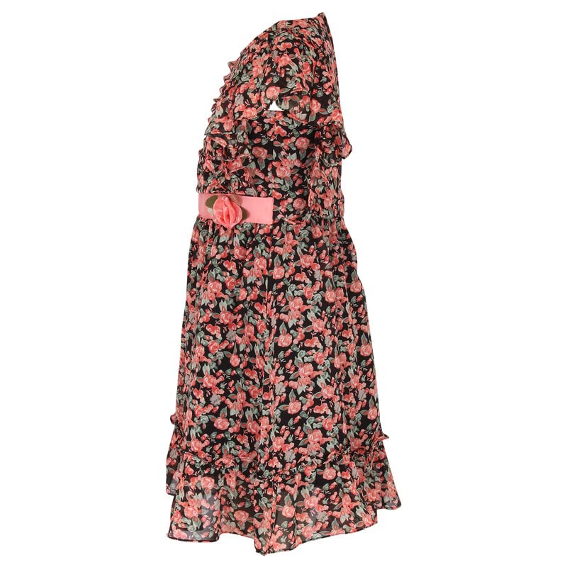 Image of Cutecumber Girls Georgette Floral Printed Fit & Flared Red Frock Dress For Baby Girls & Kidsware, Stylish Gift Dress for Special Occassion, Birthday & Party Outfit Age 1-15 Years