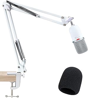 For HyperX SoloCast White Boom Arm - White Mic Arm Compatible with Hyper x SoloCast, Microphone Boom Arm with Pop Filter, Improve Sound Quality, White Mic Boom Arm for Hyperx SoloCast by SUNMON