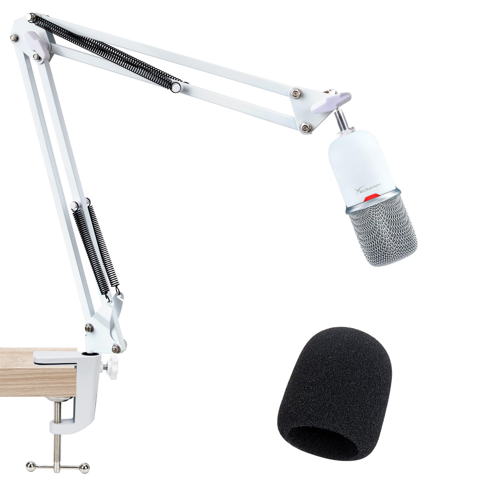 For HyperX SoloCast White Boom Arm - White Mic Arm Compatible with Hyper x SoloCast, Microphone Boom Arm with Pop Filter, Improve Sound Quality, White Mic Boom Arm for Hyperx SoloCast by SUNMON