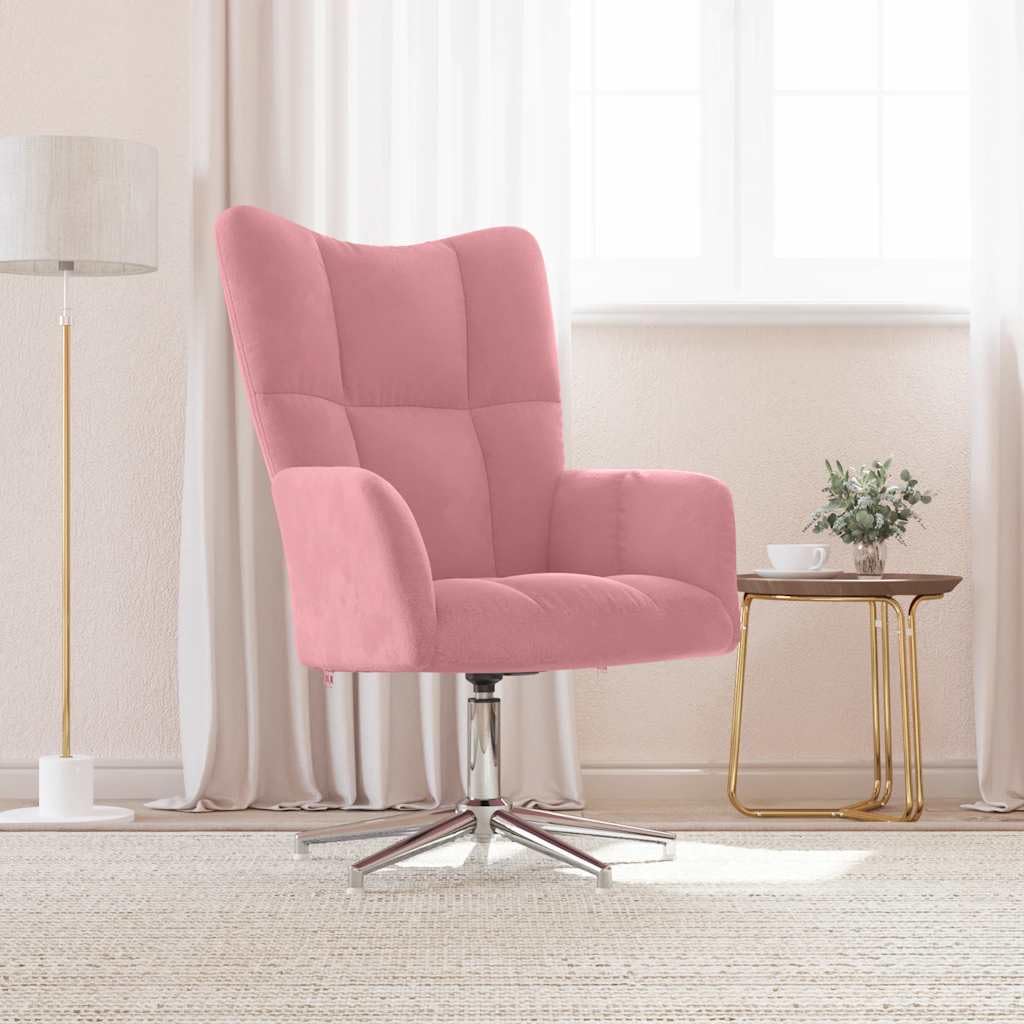 Sillón de relax de terciopelo rosa, sillón giratorio con estructura de acero, acogedora silla acento para salón y dormitorio, rotación de 360°, diseño moderno
