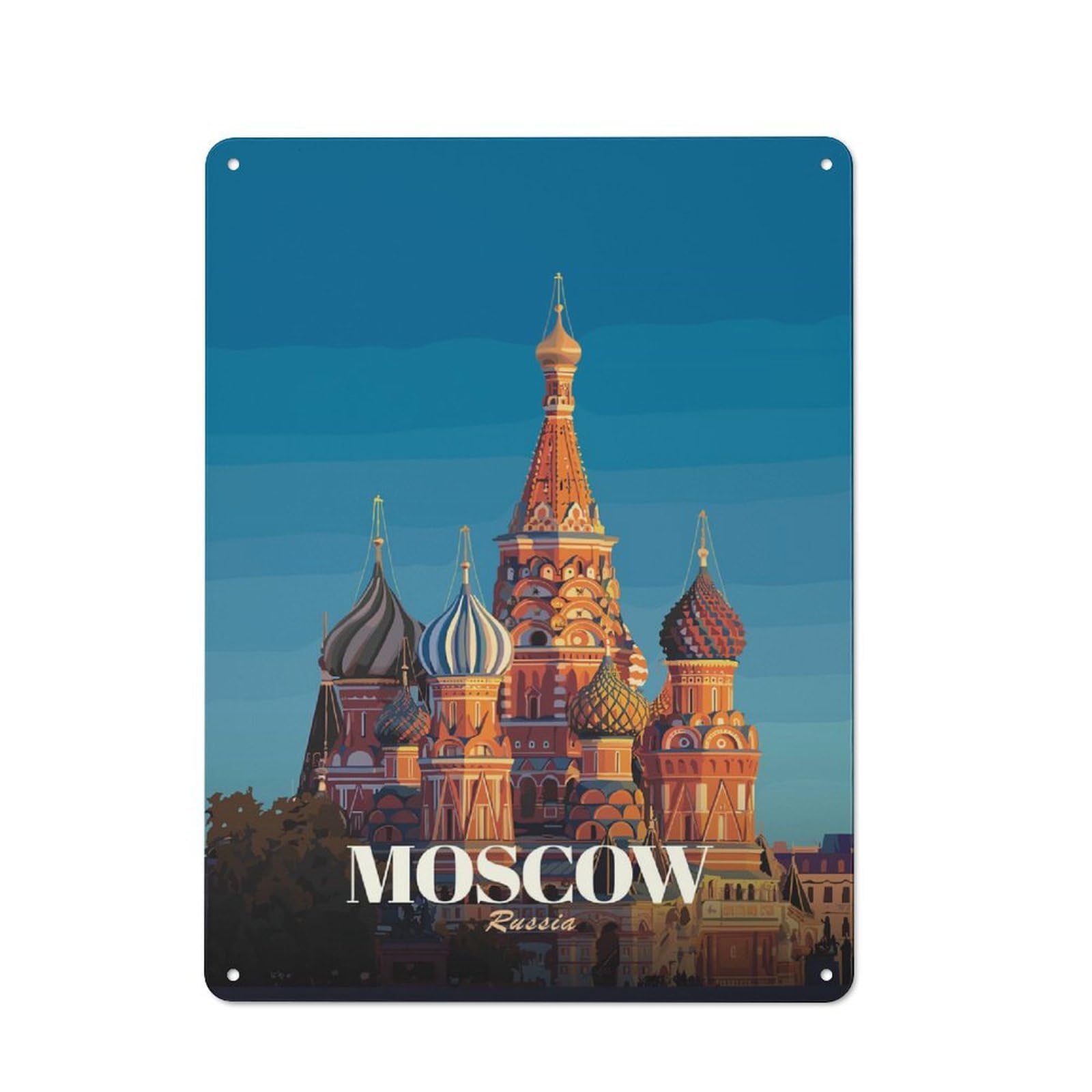 Junmoney Style-9 Country Metal Sign With Moscow Russia Travel Design 40X30cm, Barn Style Rustic Kitchen Decor For Farmhouse Kitchen, Pantry Or Dining Area