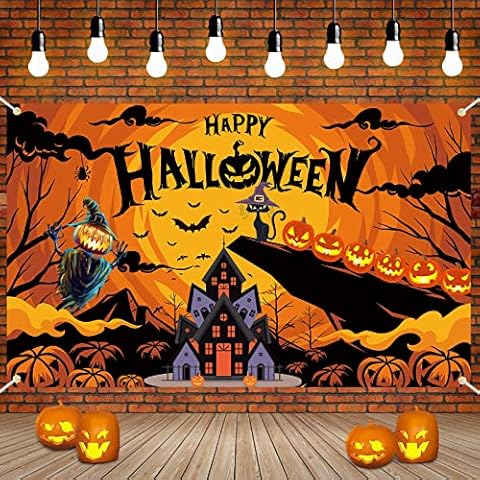 Halloween Deko Banner Hintergrund - Halloween Party Deko Kürbis Happy Halloween Banner Orange Geister Schläger Nacht Mond Party Zubehör Foto Hintergrund Halloween Dekoration Cover