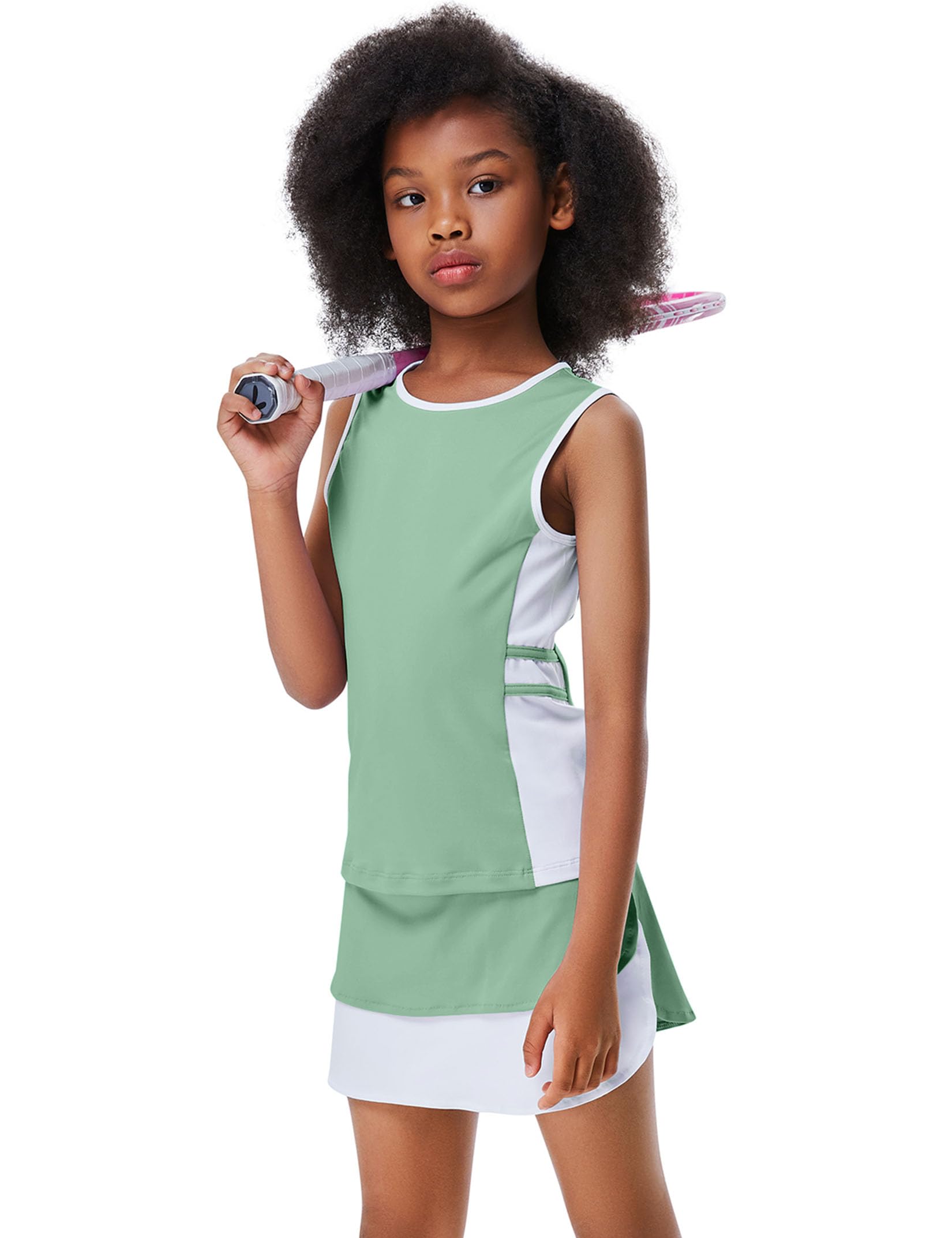 Girls Tennis Golf Dress Outfit Sleeveless Tank Top and Skorts Sets Sport Skirt with Shorts Pockets 3-12Y