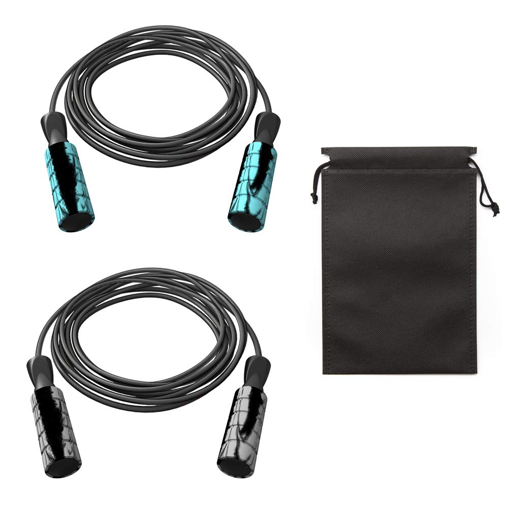 FOSJGO Jump Rope, Tangle-Free with Ball Bearing Cable Speed Rope Skipping Rope for Exercise Fitness, Adjustable Jumping Rope Workout with Memory Foam Handles for Women Men Kids-2 Pack
