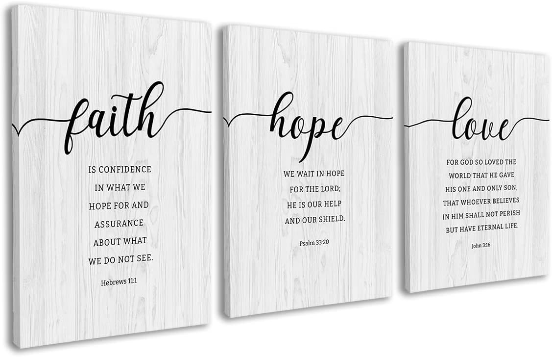 Dazingart Scripture Wall Art, Faith Hope Love Set of 3 Bible Verse Wall Art, Farmhouse Christian Wall Decor for Living Room (Faith, Large) Large Faith