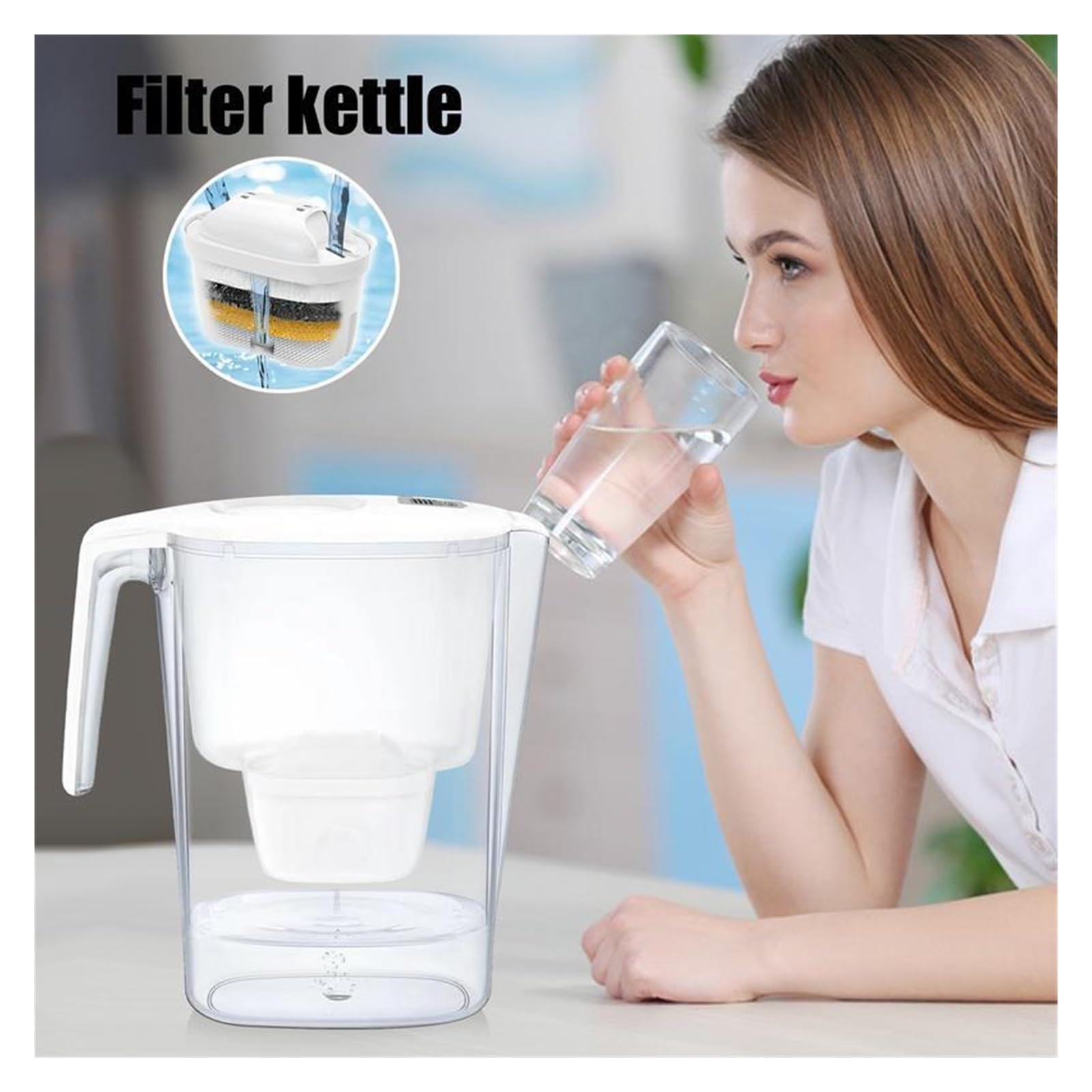 Serbatoio Filtro Acqua Potabile Brocca for Filtro dell'Acqua Dispenser for Filtro for l'acqua Controsoffitto con indicatore di Cambio Filtro Bollitore for Acqua Domestico a riempimento rapido