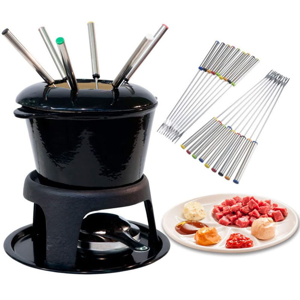 18pcs Stainless Steel Fondue Forks Fondue Skewers with Heat Resistant Handle for Fruit Chocolate Fountain Marshmallow Shrimp BBQ Meat (6 Color, 9.45Inch)