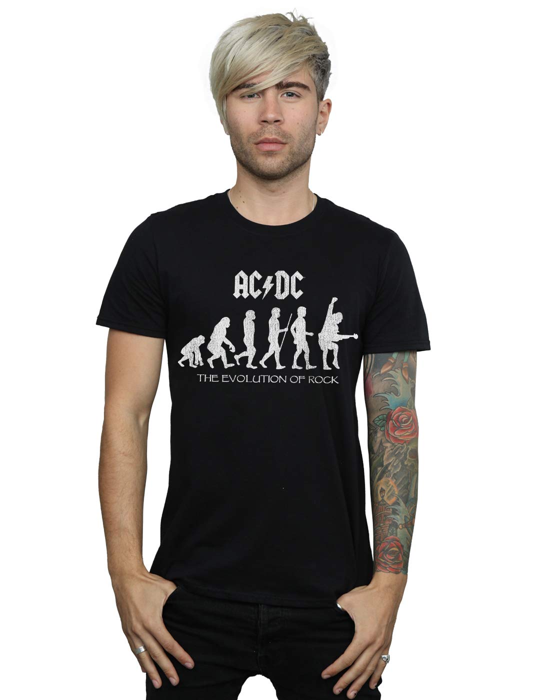 Absolute Cult Men's Black Acdc Evolution Of Rock T-Shirt XXX-Large
