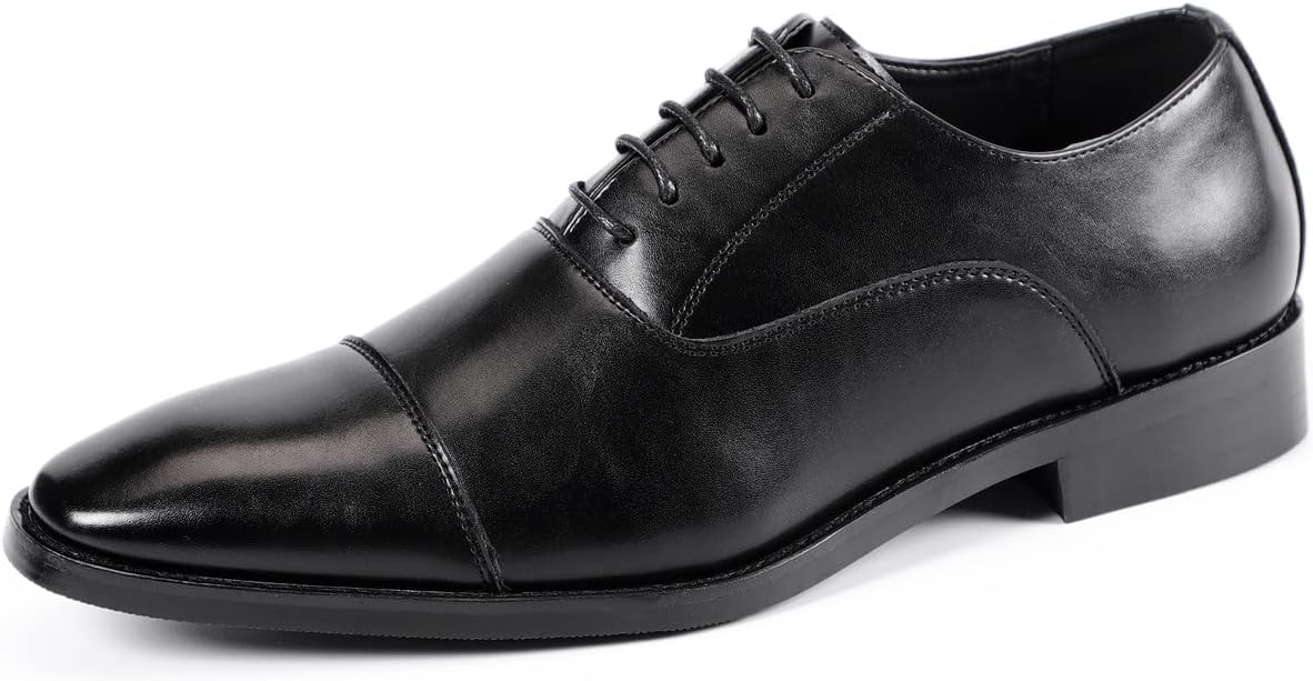 Santimon Men's Oxford Dress Classic Formal Business Cap Toe Leather Lined Derby Shoes Black 11 US