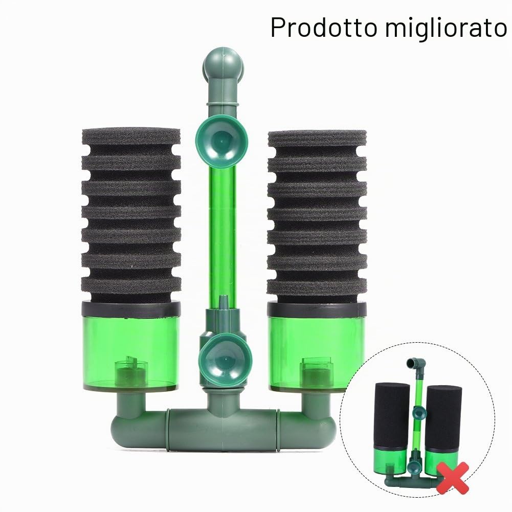 Filtro a Base di Schiuma biochimica Bio Sponge Double Head Air Pump con Ventosa per Attrezzatura Acquario (QS-100A)