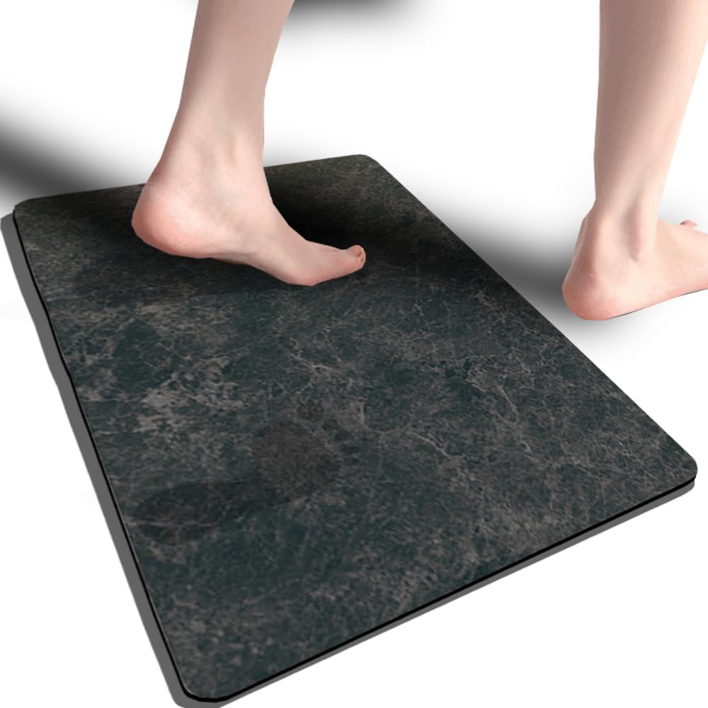 Black bath mat 43x80cm absorbent Non-slip Marble pattern bathroom mat with quick water absorption and rubber backing - Image 2