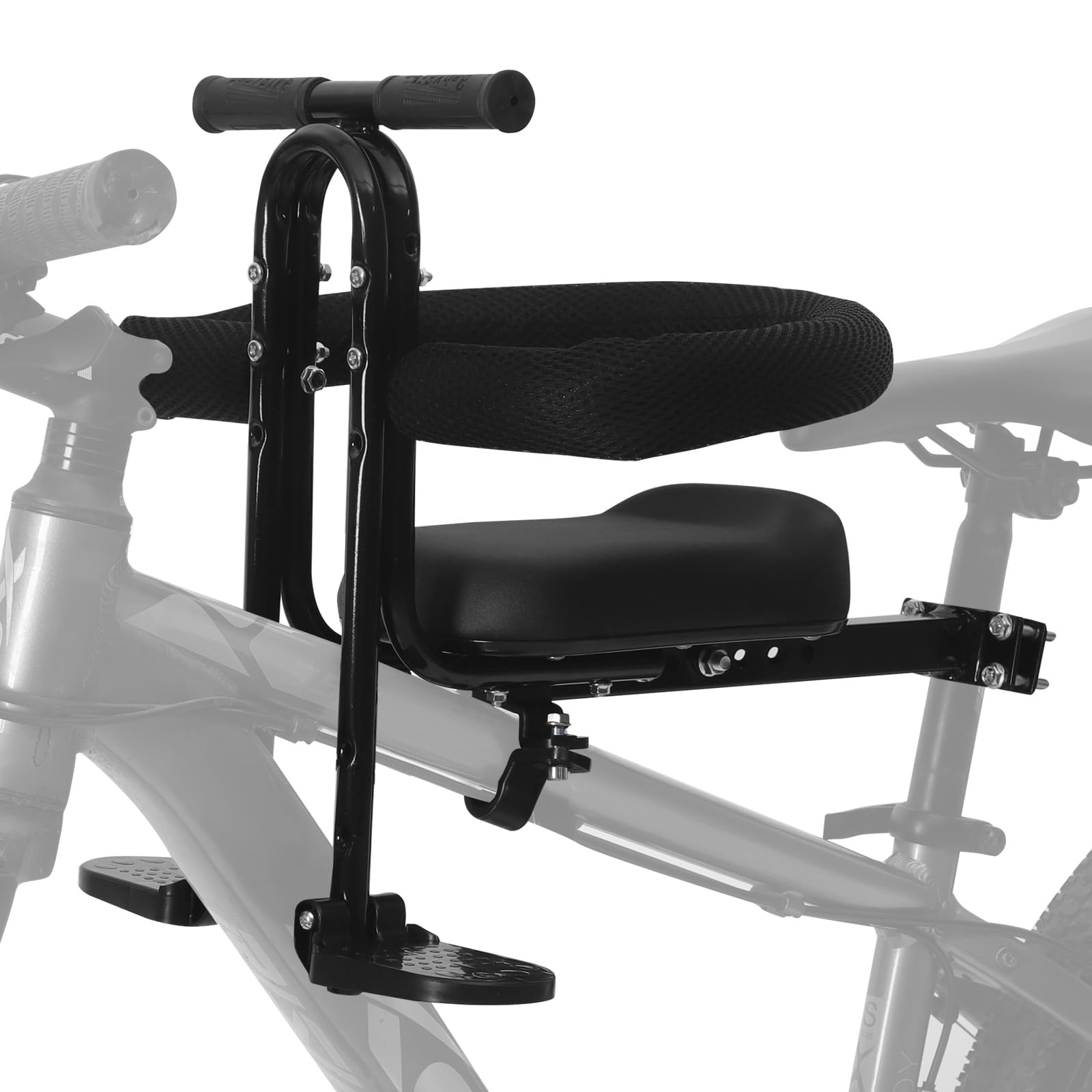 Kids Bike Seat Front Mounted and Handlebar Child Bike Seat Guardrail Detachable Front Mounted Toddler Bicycle Seats Bicycle Seats with Foot Pedals for