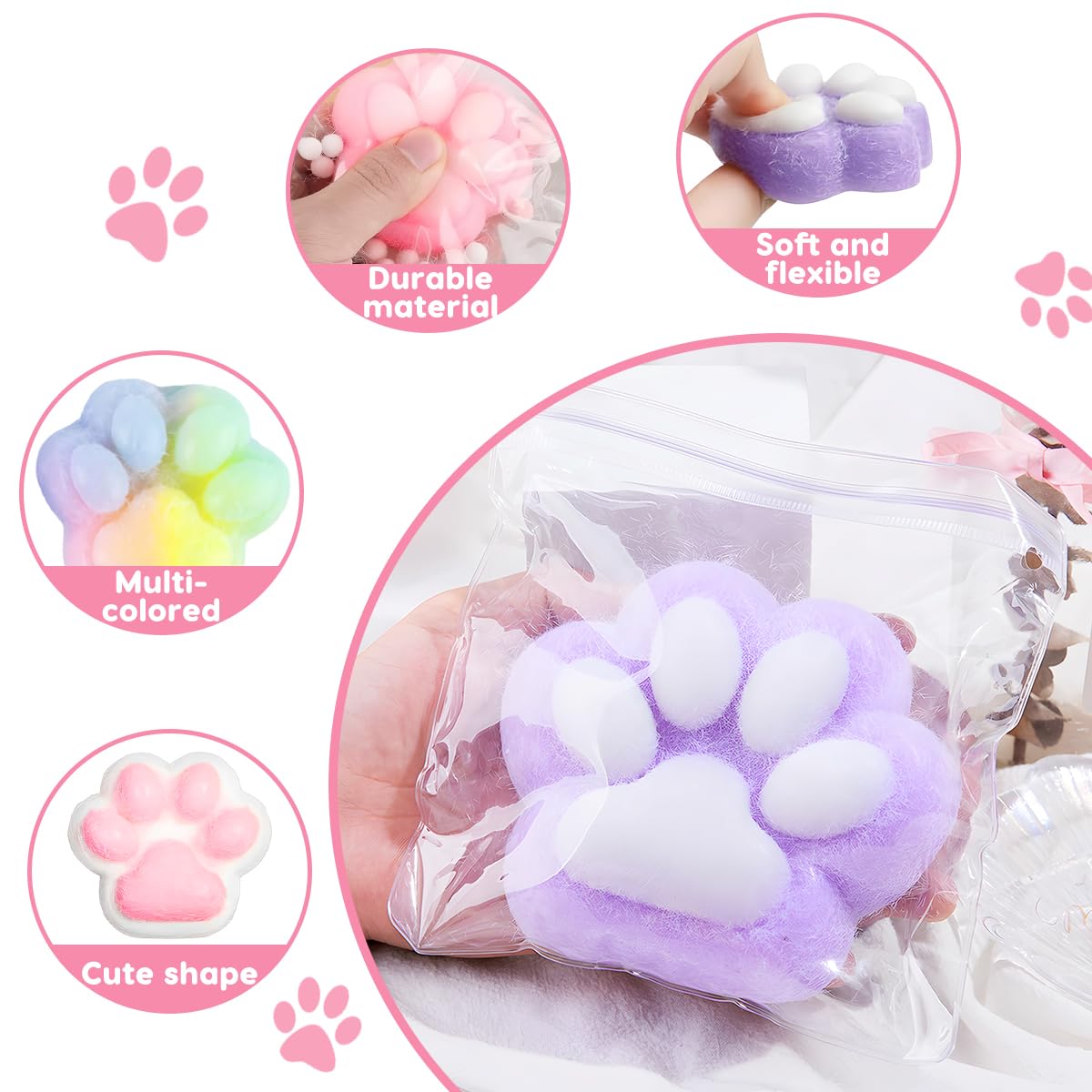Juguete Antiestrés Squishy – Patas De Gato Y Hámster, TPR Suave, Set De 3 Piezas Portátil