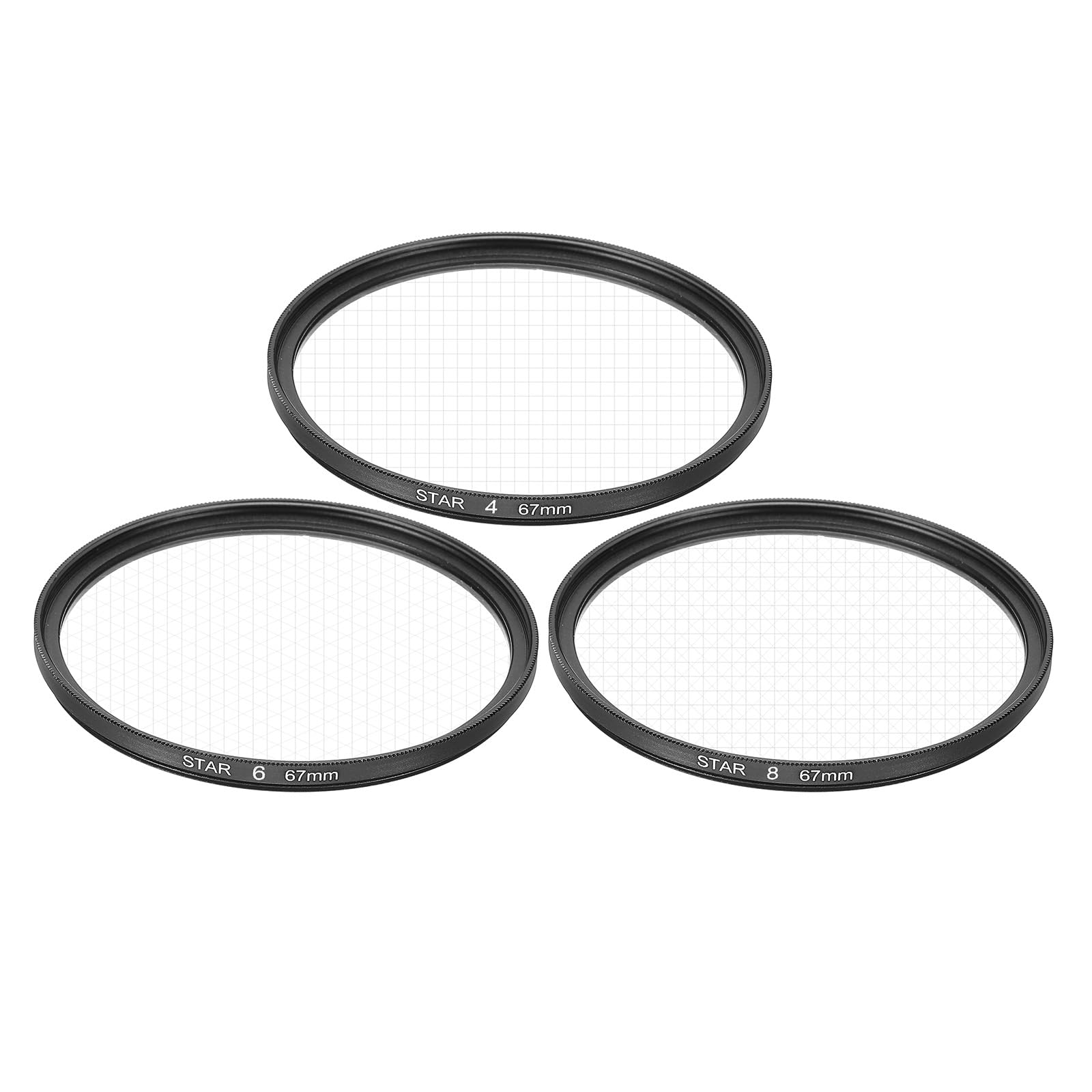 MECCANIXITY 67mm Starburst Star Lens Filter, 3 Pcs Black Aluminum Optical Glass, 2.68x2.68 Inch
